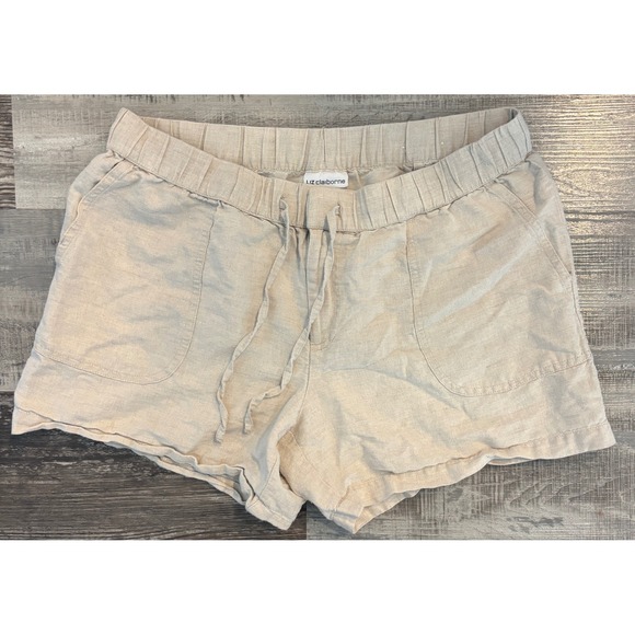 Liz Claiborne Pants - Liz Claiborne Womens Linen Blend Drawstring Shorts Beige Oatmeal Size M